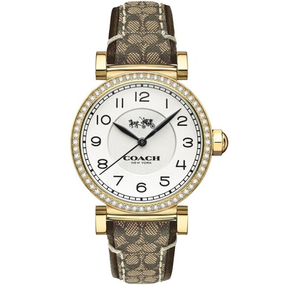 COACH 14503397 MADISON GOLD TONE GLITZ DIAL BROWN/KHAKI BAND WOMENS WATCH
